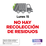 El lunes 15/08 no habrá recolección de residuos en la ciudad