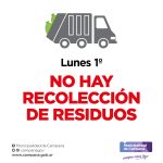 El lunes 1º de mayo no habrá recolección de residuos