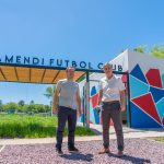 Abella visitó el playón polideportivo de Otamendi que está próximo a inaugurarse